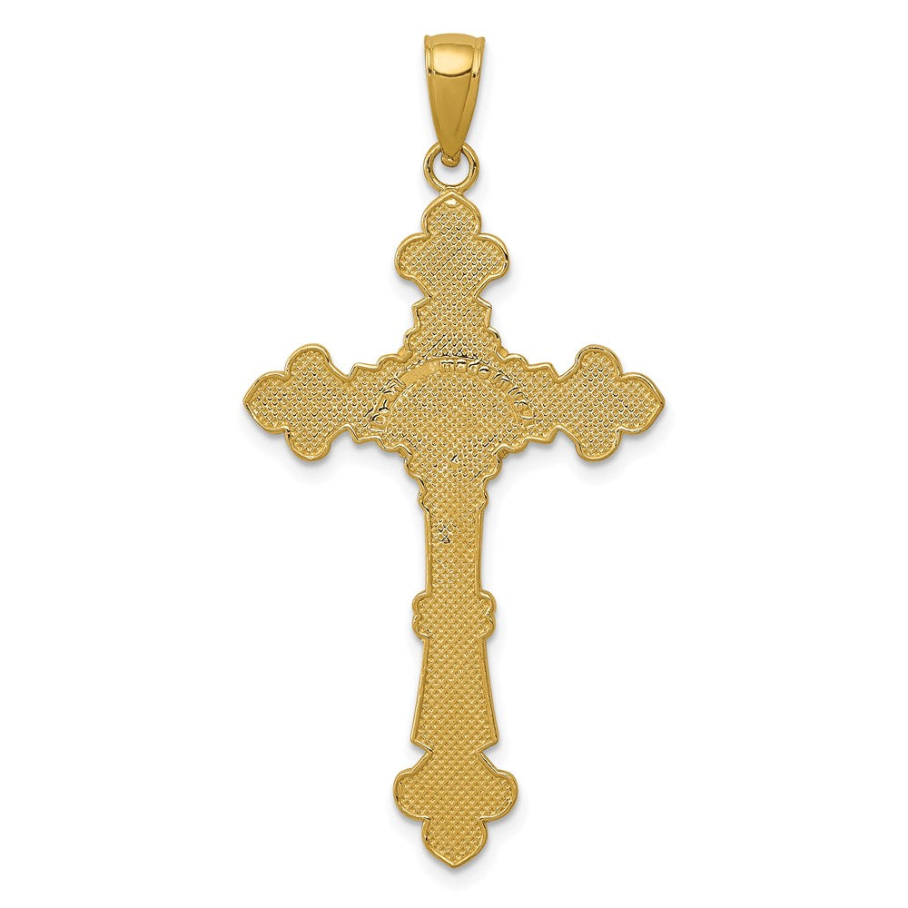 10K Yellow Gold 10K Polished Textured Inri Crucifix Fleur De Lis Pendant