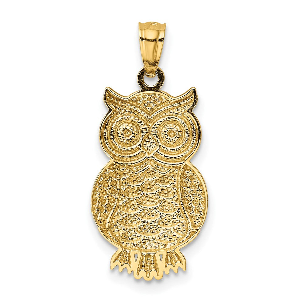 10K Yellow W/Rhodium 10K & Rhodium Polished Textured Owl Pendant