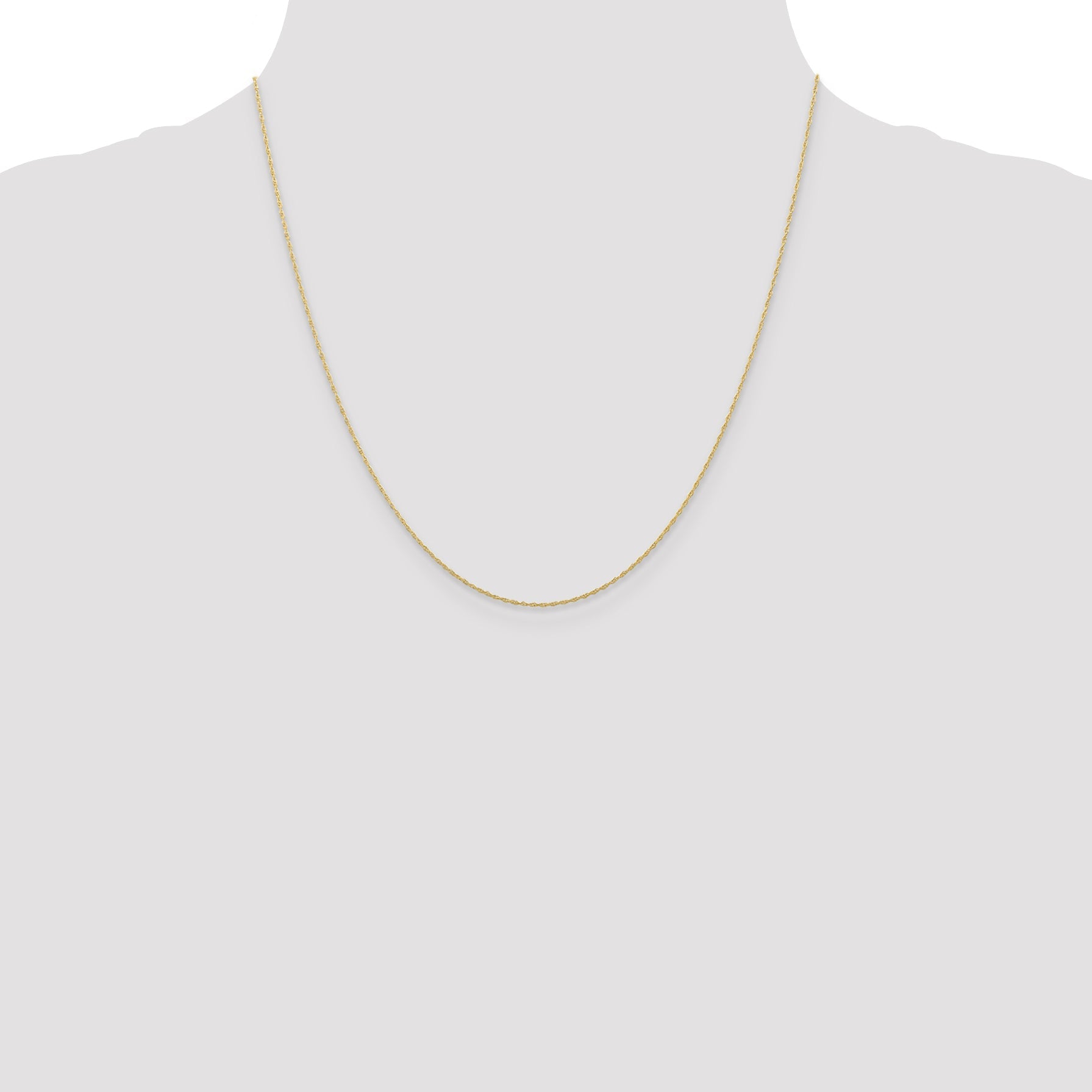 2 Inch 10K Yellow Gold .5mm Carded Cable Rope Chain Necklace