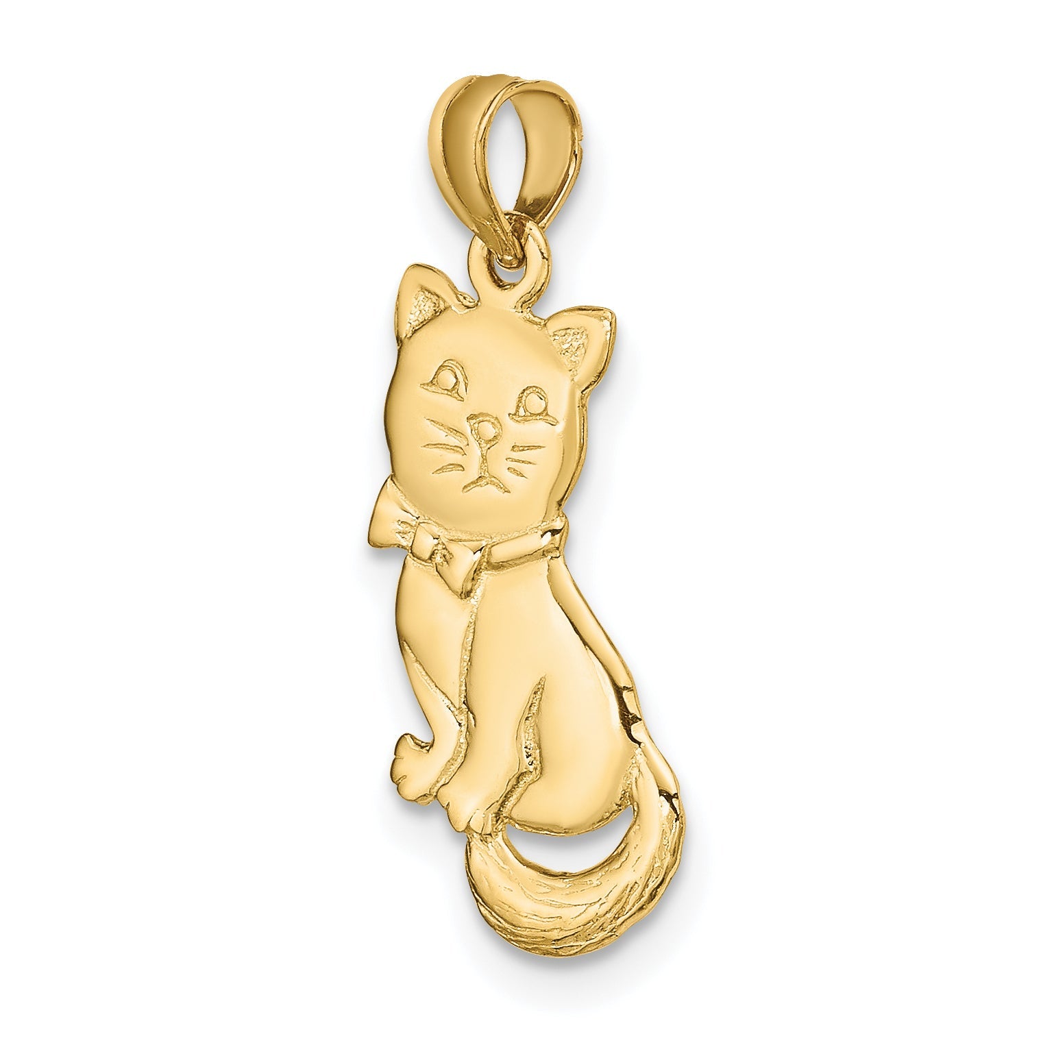 10K Yellow Gold 10K 3-D Polished Sitting Cat W/Bow Charm