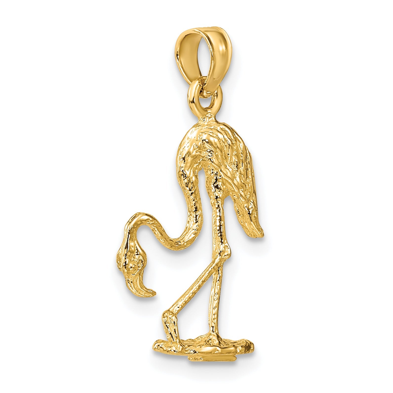 10K Yellow Gold 10K 3-D Textured Flamingo Charm