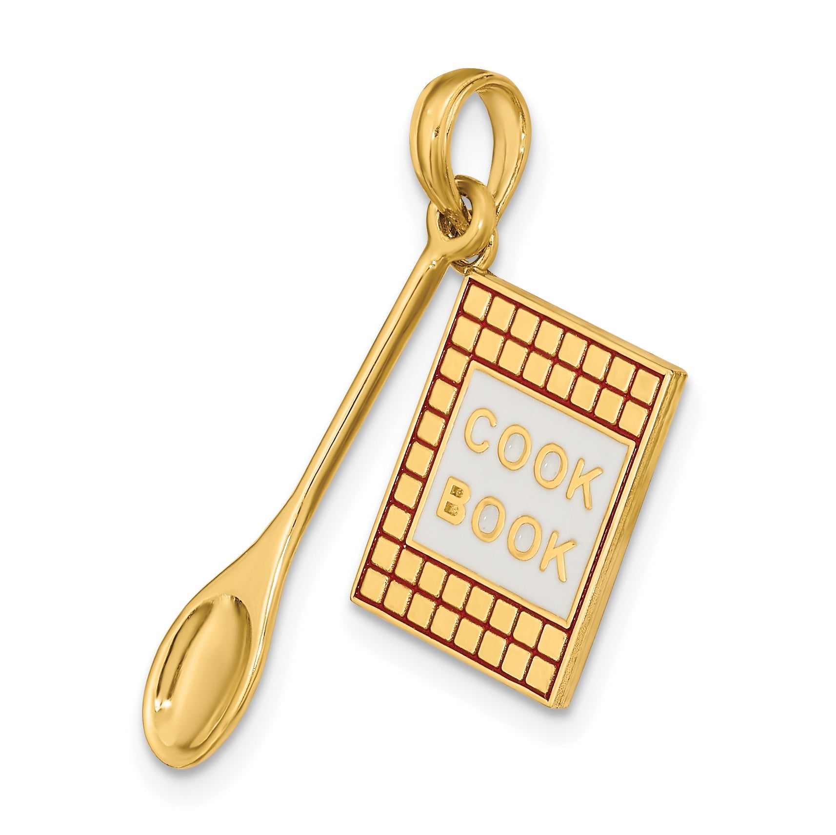 10K Yellow Gold 10K W/Enamel 3-D Cook Book And Spoon Charm