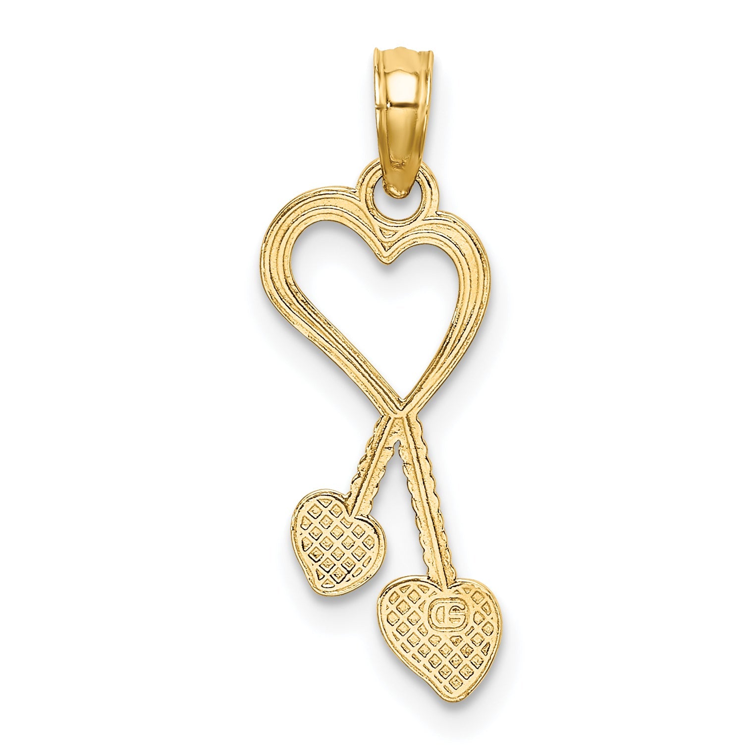 10K Yellow Gold 10K Polished Heart W/ Double Beaded Tassle Charm