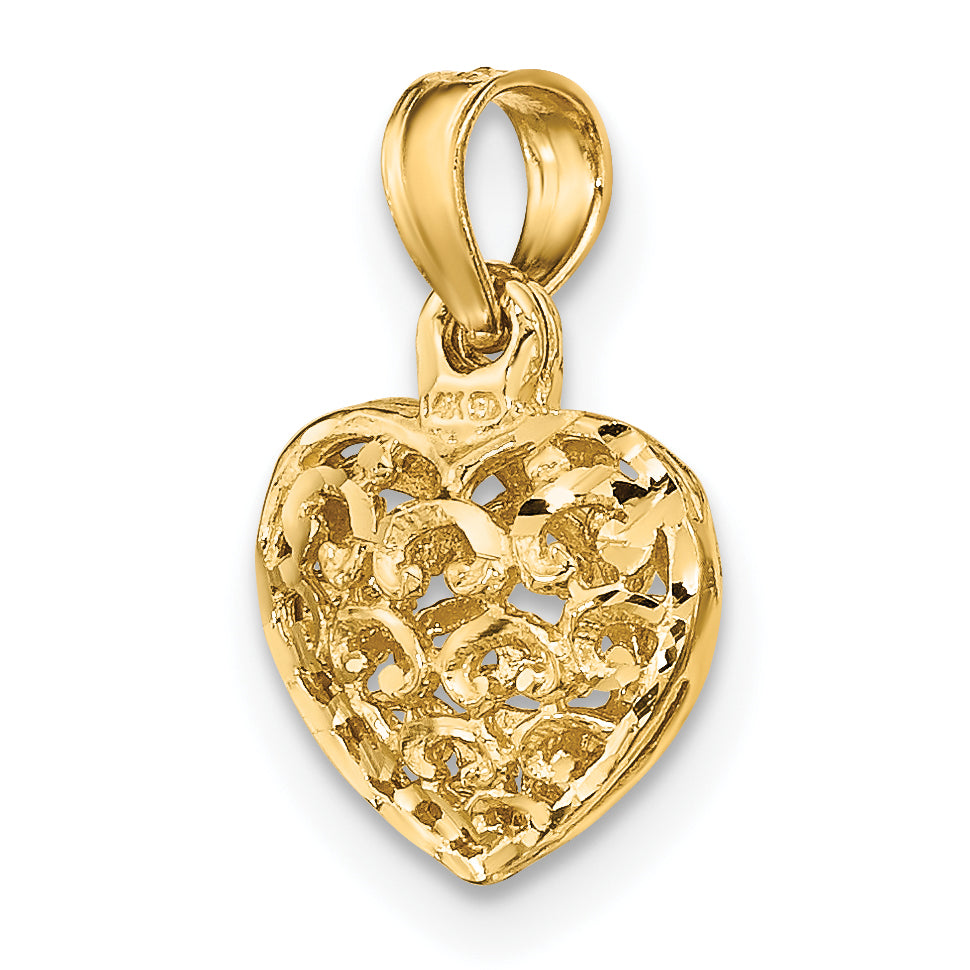 10K Yellow Gold 10K 3-D And D/C Mini Puffed Heart Charm