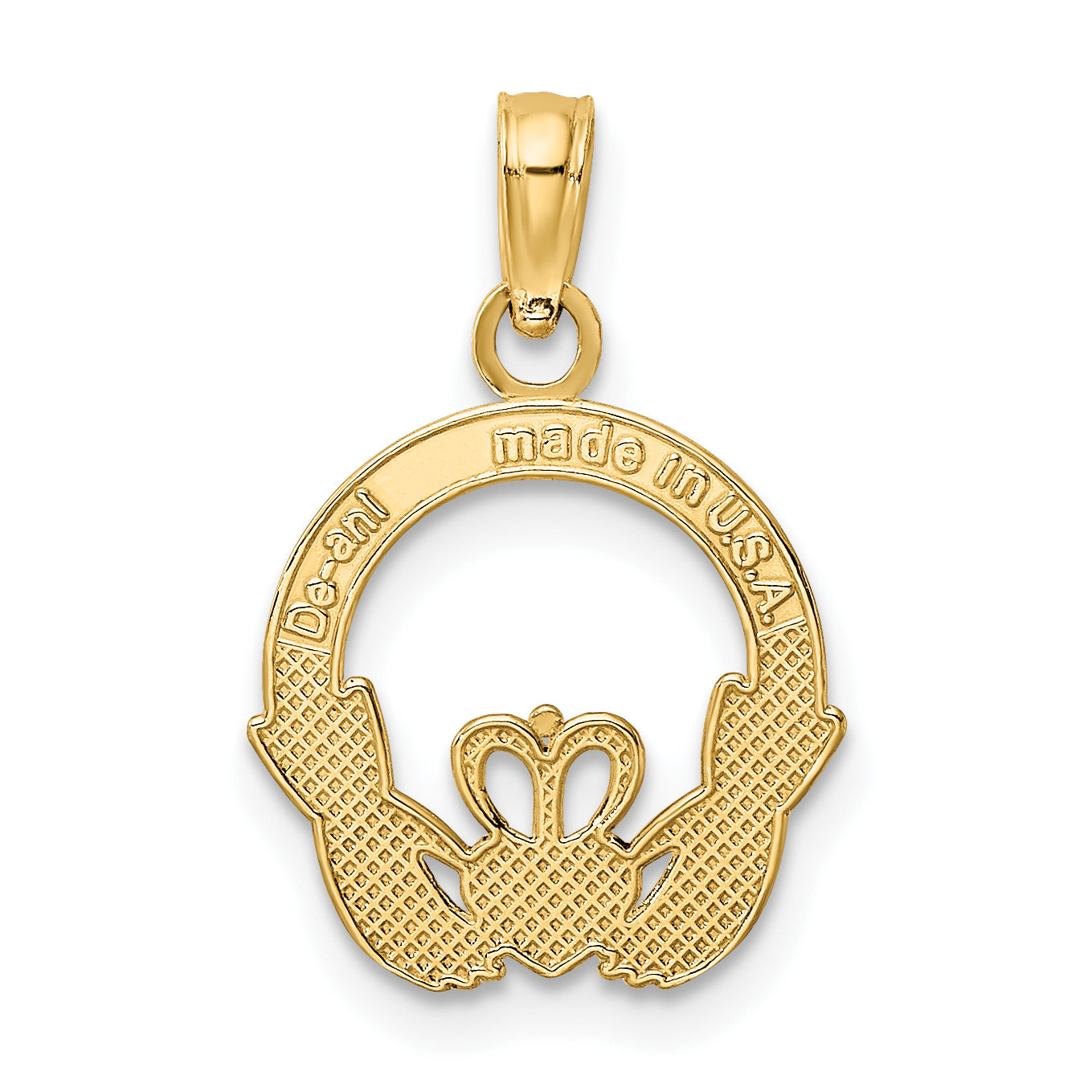 10K Yellow Gold 10K Polished Textured Round Claddagh Charm