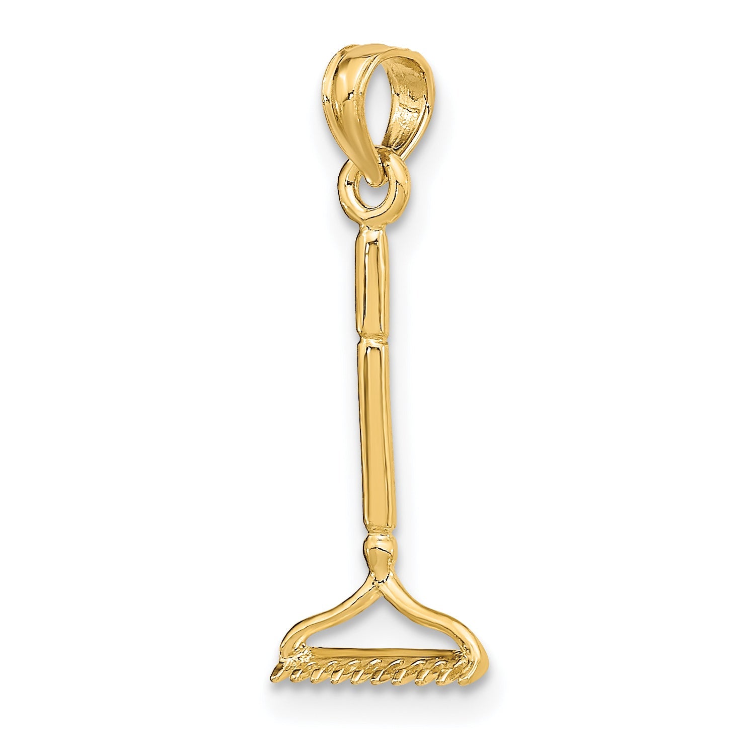 10K Yellow Gold 10K 3-D Landscape Rake Garden Tool Charm