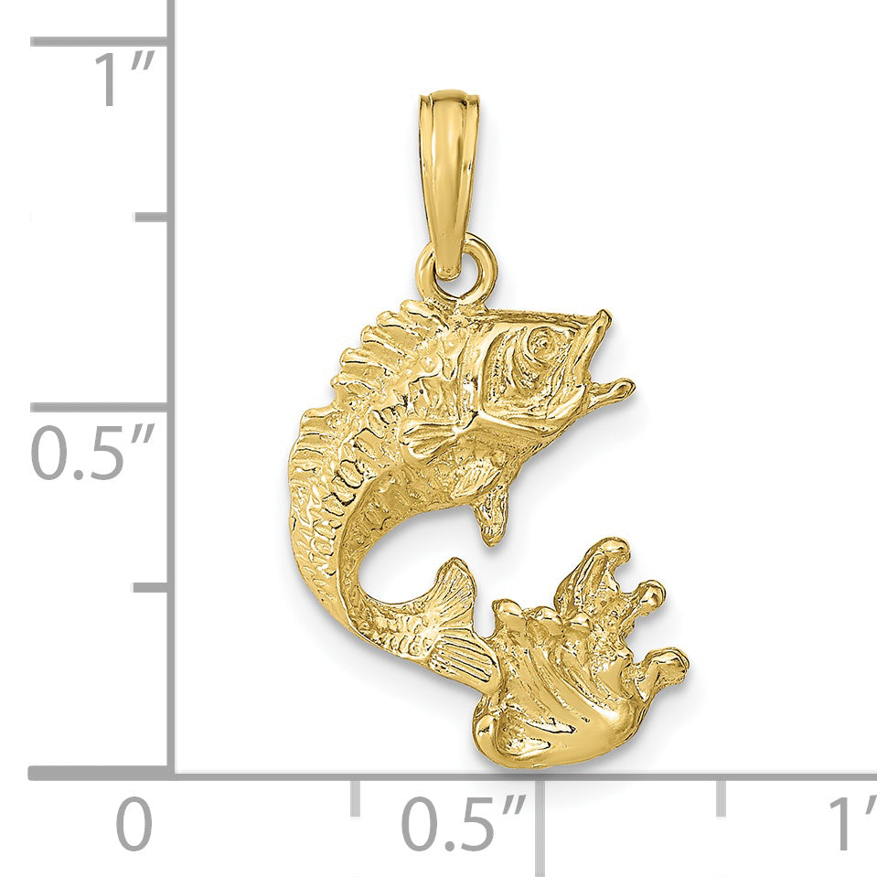 10K Yellow Gold Polished Bass Fish Pendant