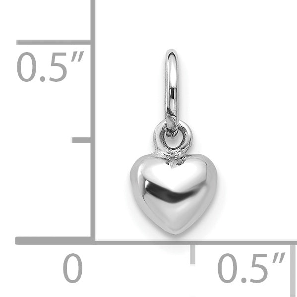 10K White Gold Solid Polished Plain Puffed Heart Charm