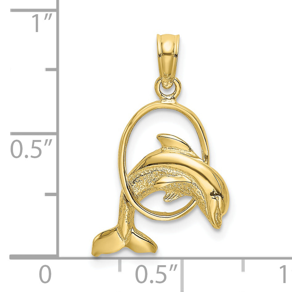 10K Yellow Gold 10K Polished Dolphin Jumping Through Hoop Charm