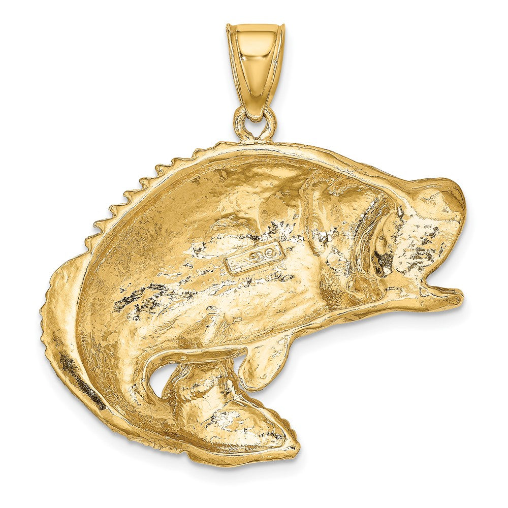 10K Yellow Gold 10K 2-D Bass Fish Jumping Charm