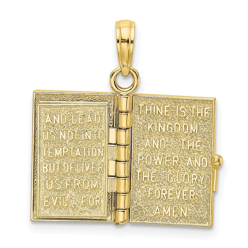 10K Yellow Gold 10K 3-D Moveable Pages Holy Bible W/ Lords Prayer Charm