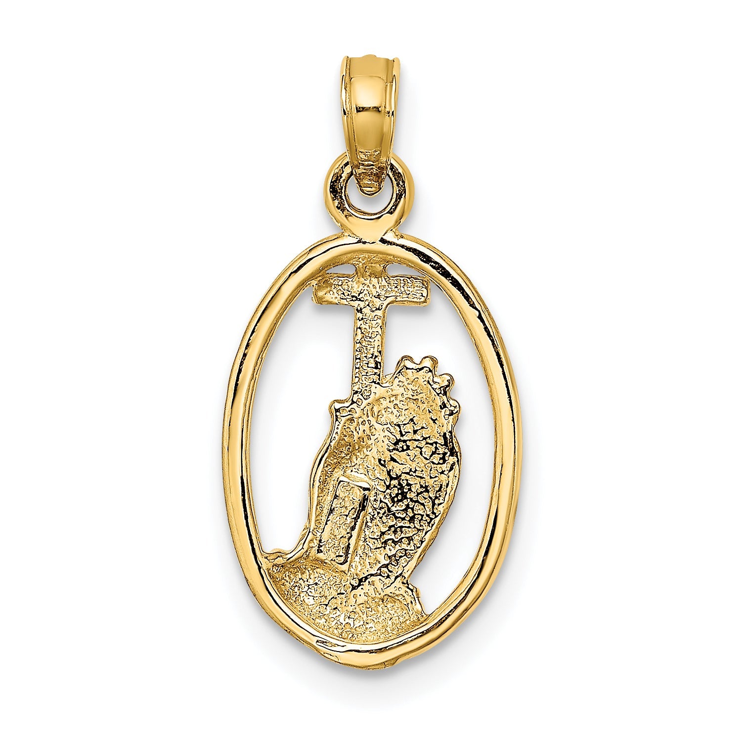10K Yellow Gold 10K Praying Hands And Cross In Oval Charm