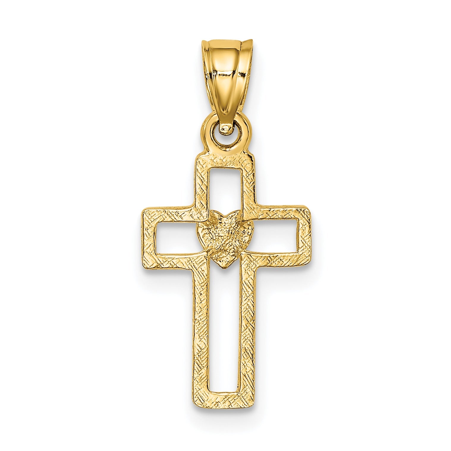 10K Yellow Gold 10K Cut-Out Cross W/ Heart Charm