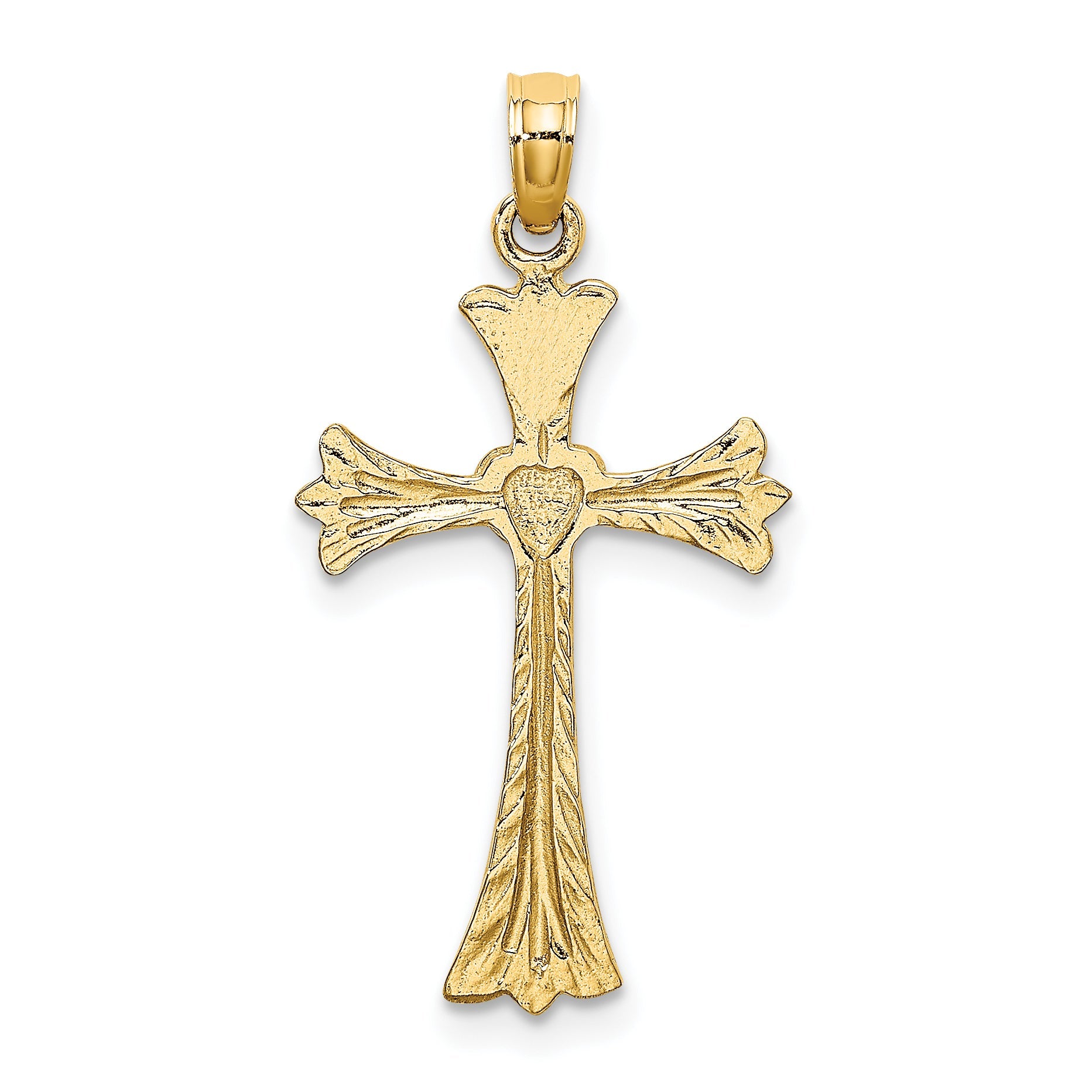 10K Yellow Gold 10K Polished And Engraved Cross W/ Heart Charm