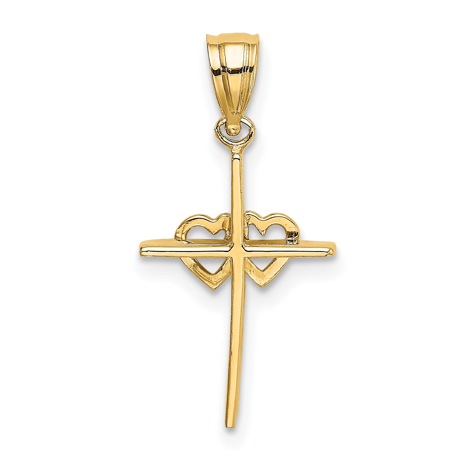 10K Yellow Gold 10K Polished Double Hearts On Stick Cross Charm
