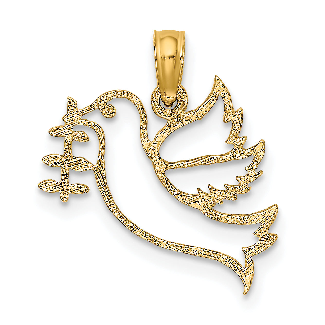 10K Yellow Gold 10K Cut-Out Dove With Olive Branch Charm