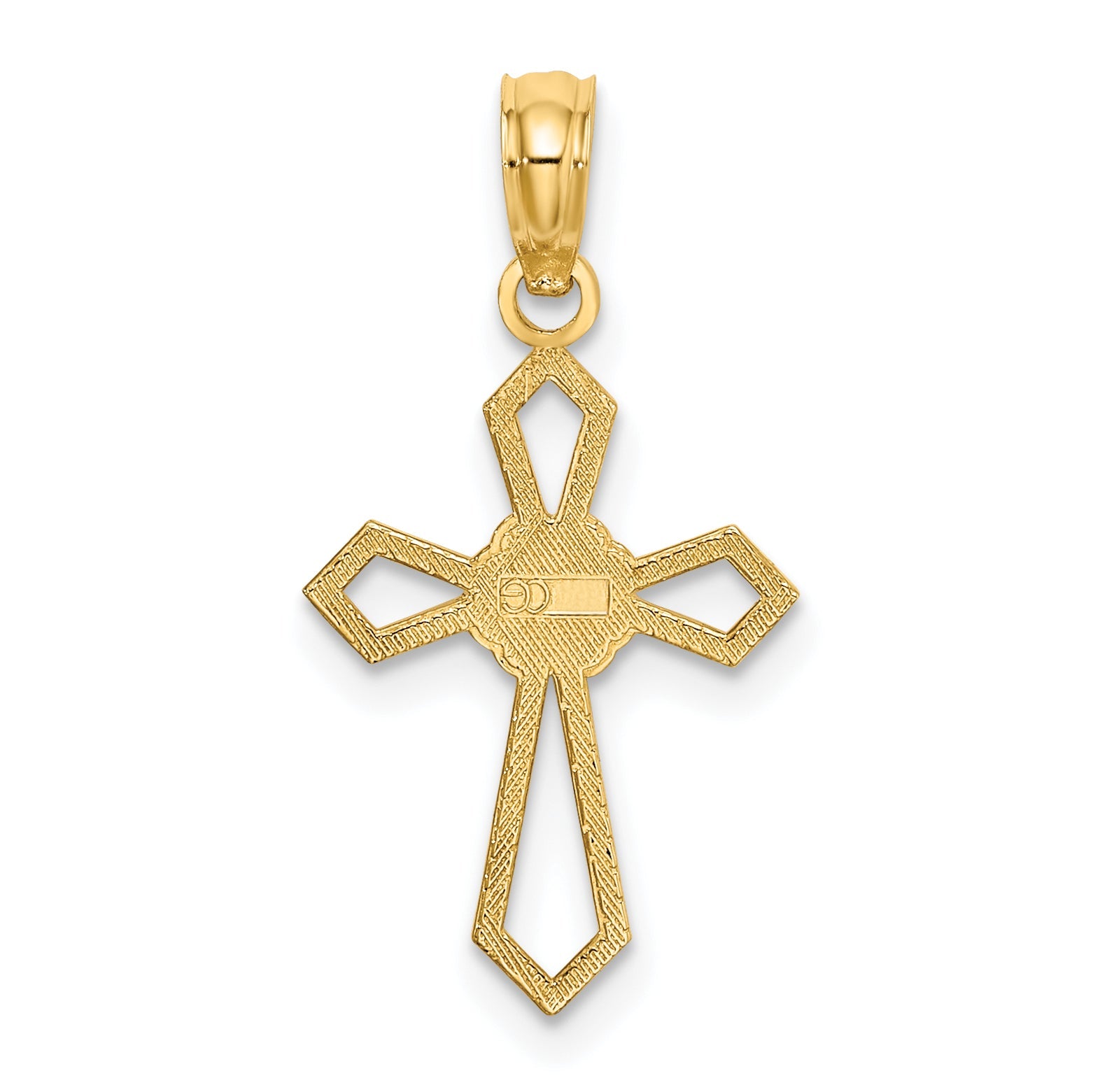 10K Yellow Gold 10K Cut-Out And Flat Cross W/ Flower Charm