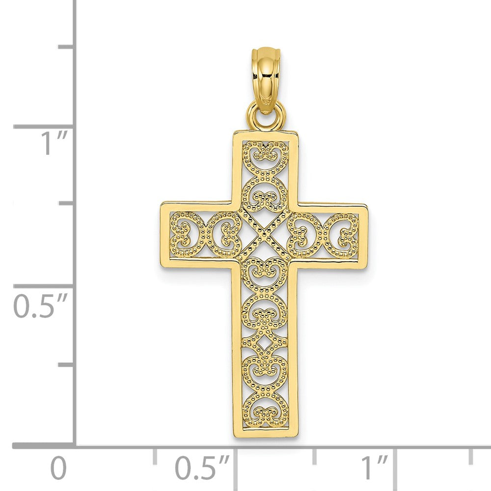 10K Yellow Gold 10K Textured Lace Center Cross Charm