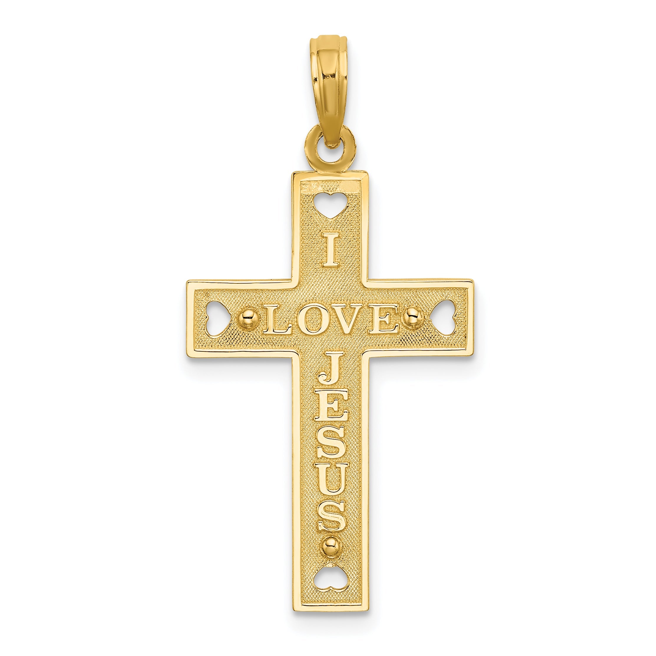 10K Yellow Gold 10K Cut-Out Heart I Love Jesus Crucifix Charm