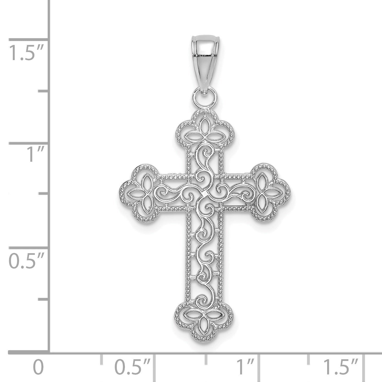 10K White Gold 10K Textured Beaded Edge Cross Charm