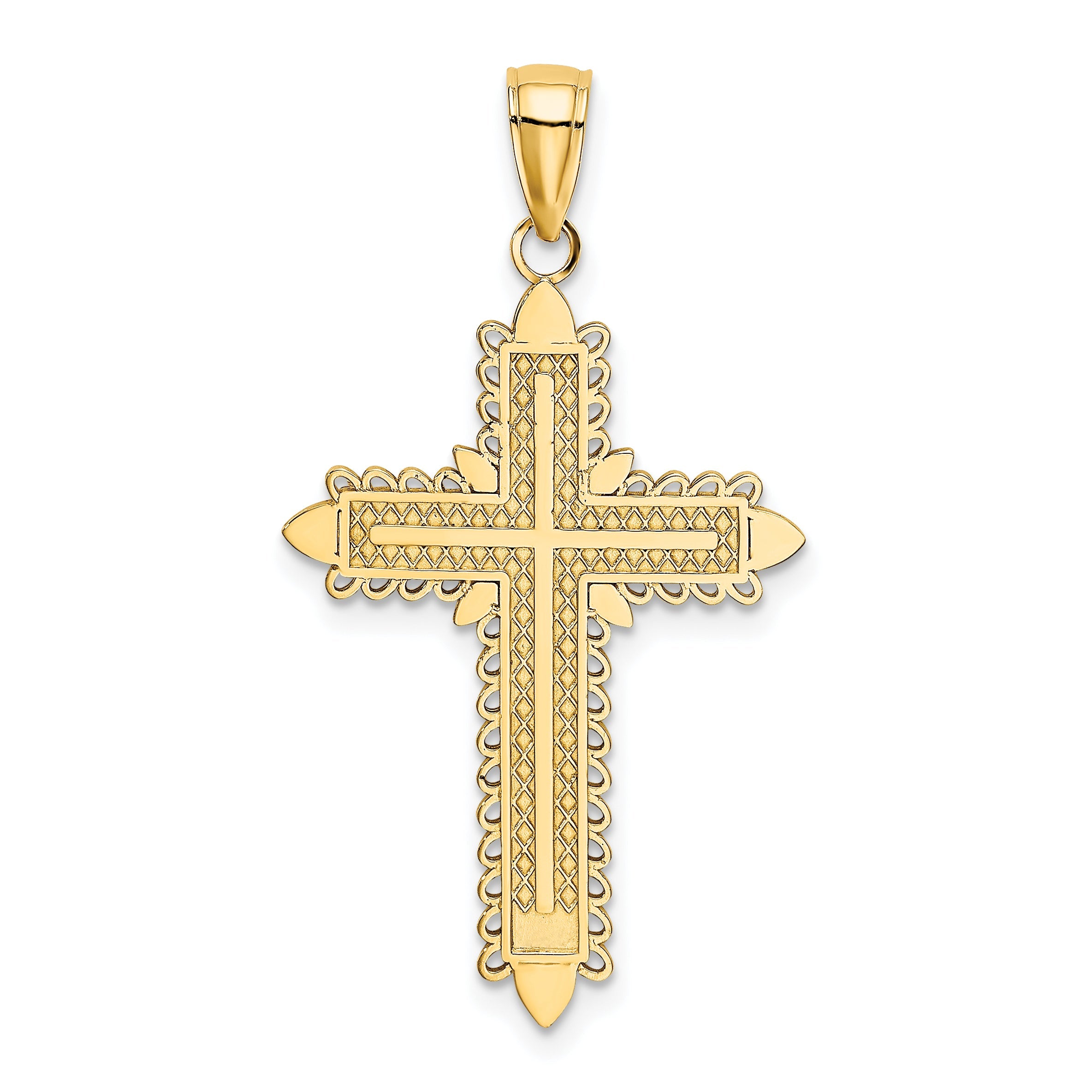 10K Yellow Gold 10K W/ Lace Border Cross Charm