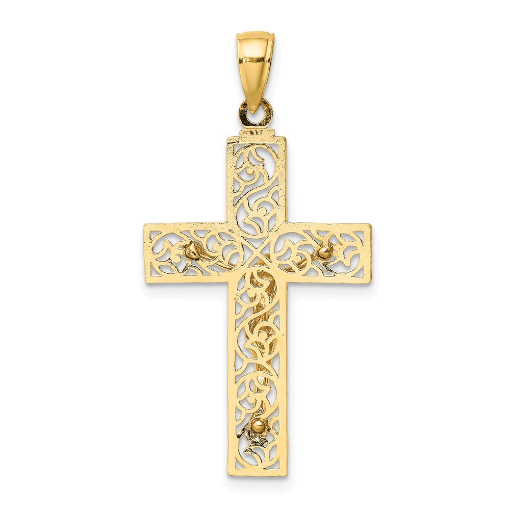 10K Yellow Gold 10K Textured Swirl Design Crucifix Charm