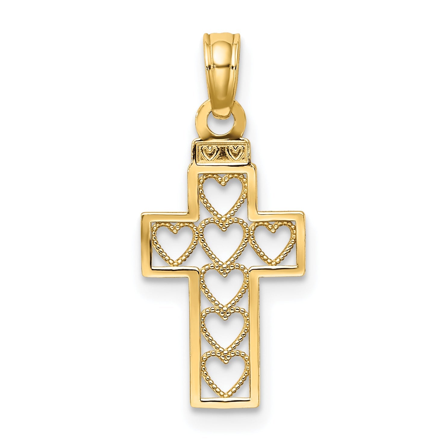 10K Yellow Gold 10K Cut-Out Heart Design Cross Charm