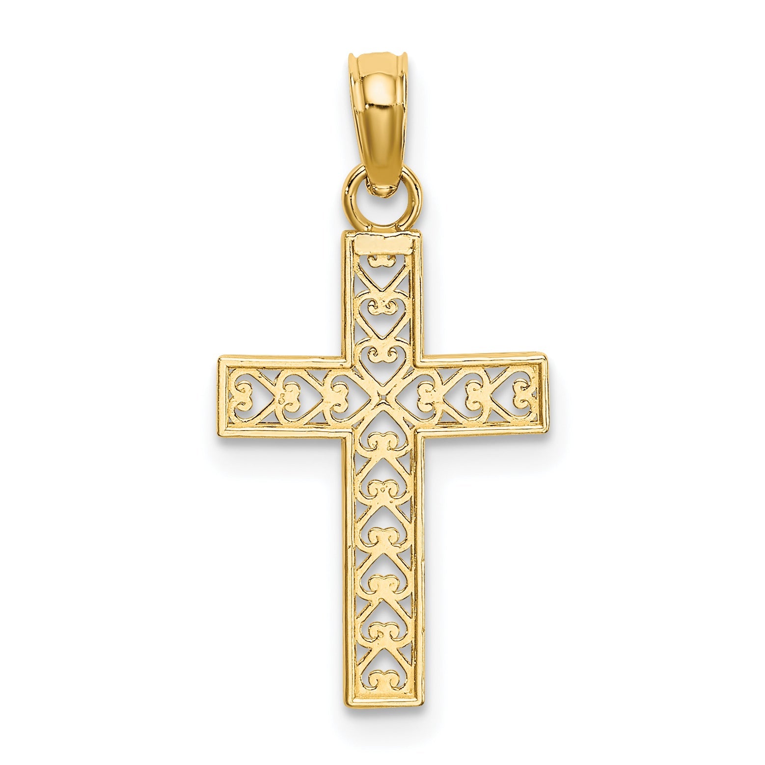 10K Yellow Gold D/C Filigree Cross Pendant