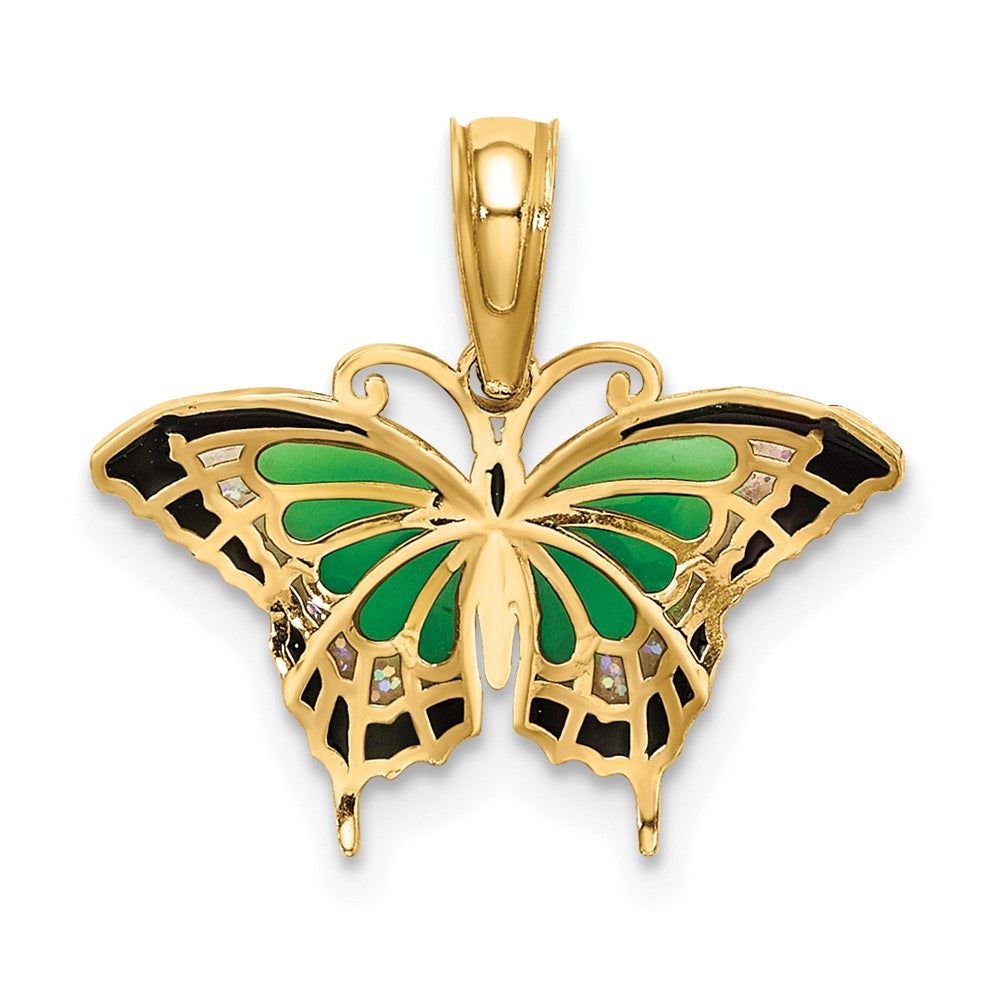 10K Yellow Gold 10K Small Green Enameled Butterfly Charm