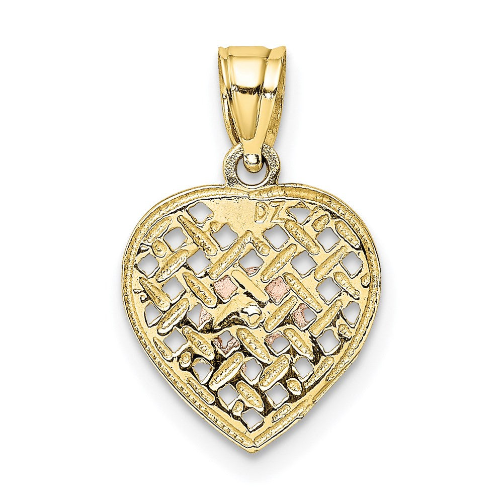 10K Two-Tone 10K W/Rhodium Double Dolphins On Woven Heart Charm