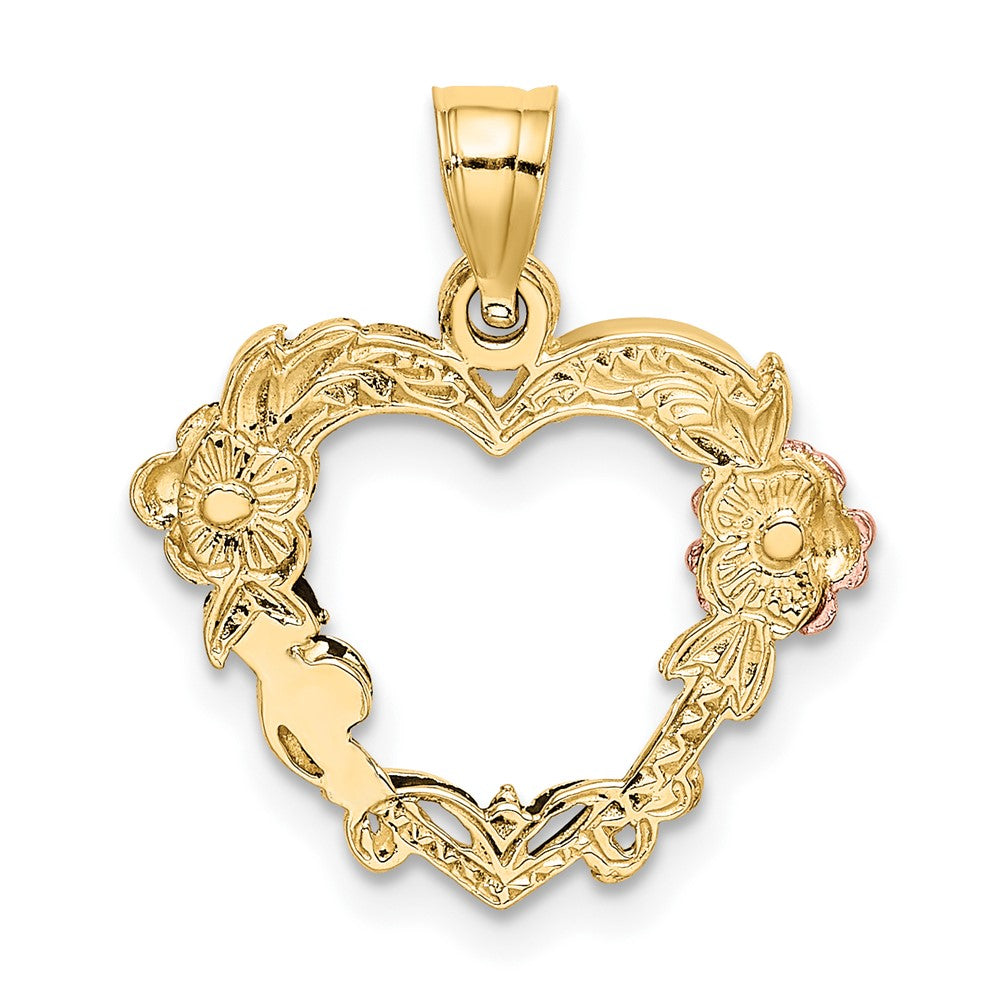 10K Two-Tone 10K W/White Rhodium Flower In Heart Charm