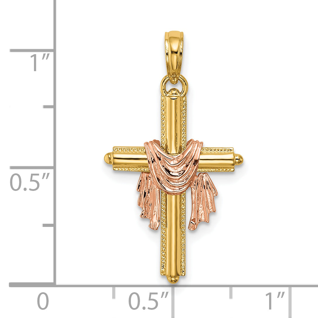 10K Two-Tone 10K Two-Tone Cross W/ Drape Charm