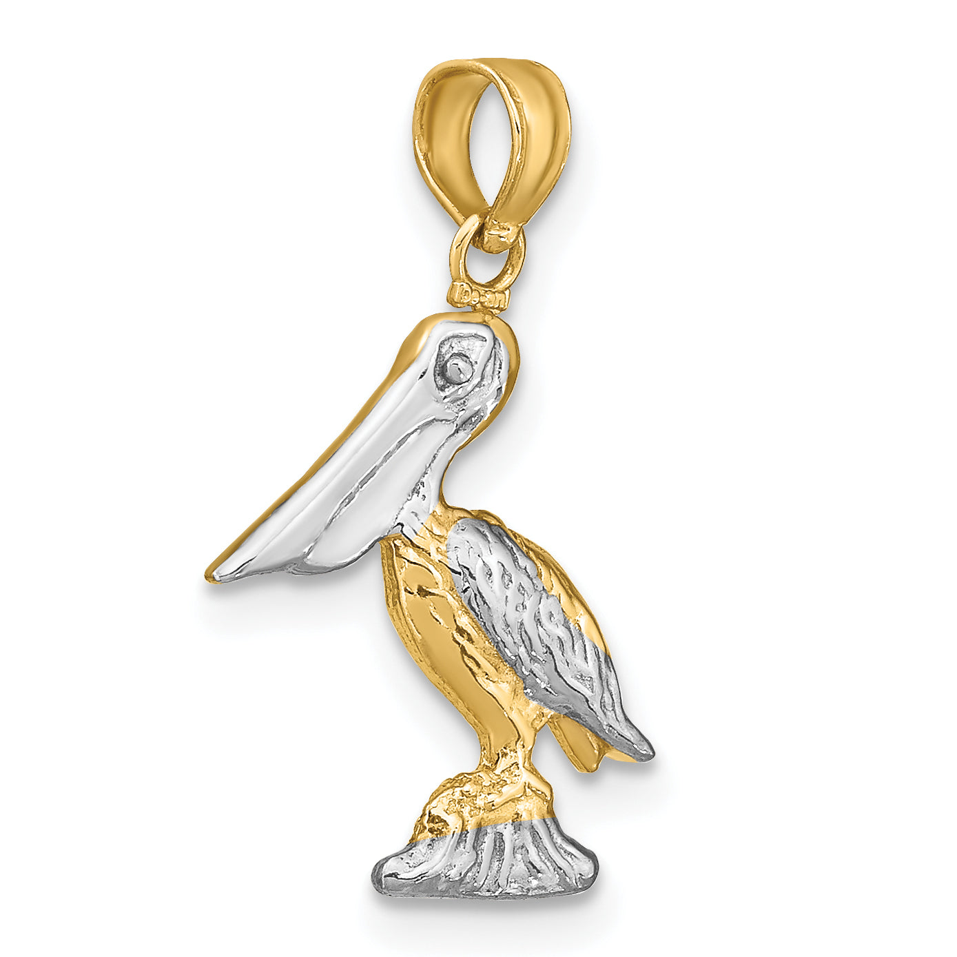 10K Yellow W/Rhodium 10K W/ Rhodium 3-D Small Standing Pelican Charm