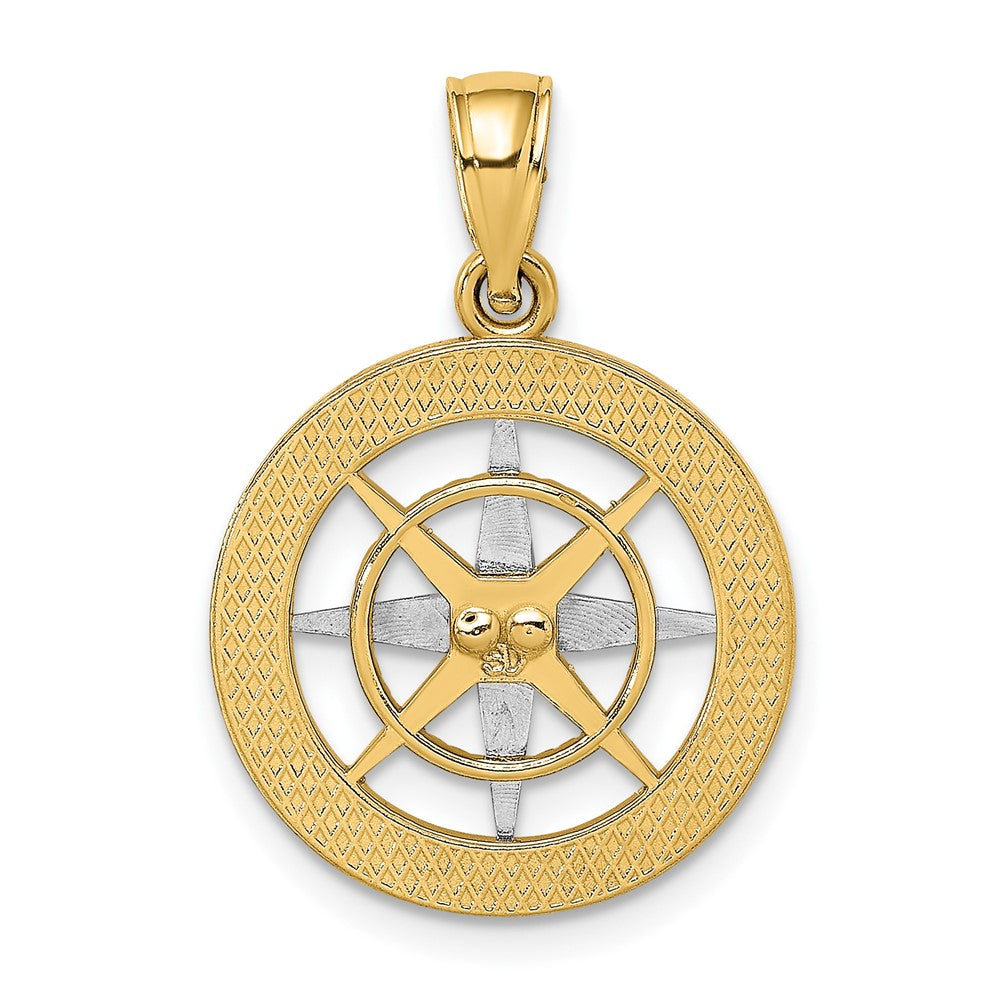 10K Yellow W/Rhodium 10K Nautical Compass White Needle Charm