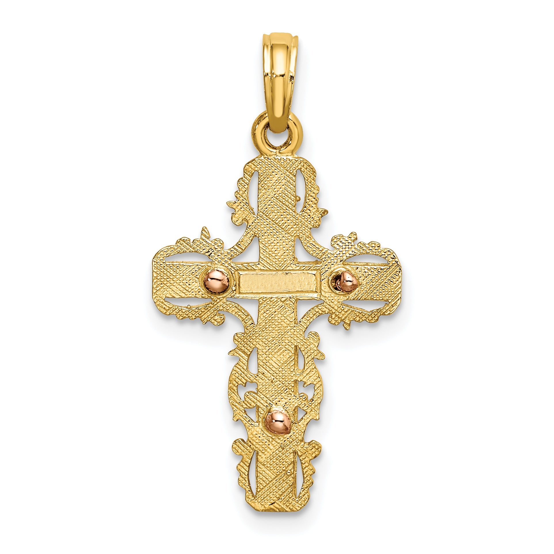 10K Two-Tone 10K Two-Tone W/ Lace Trim Cross Charm
