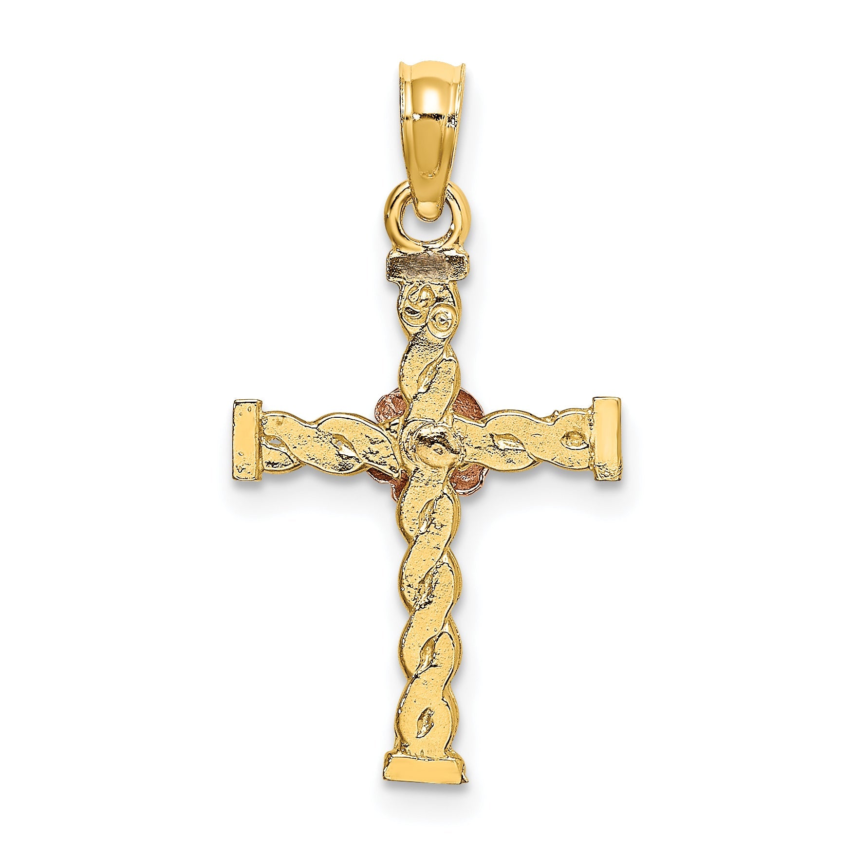 10K Two-Tone 10K Two-Tone Twisted Cross W/ Flower Charm