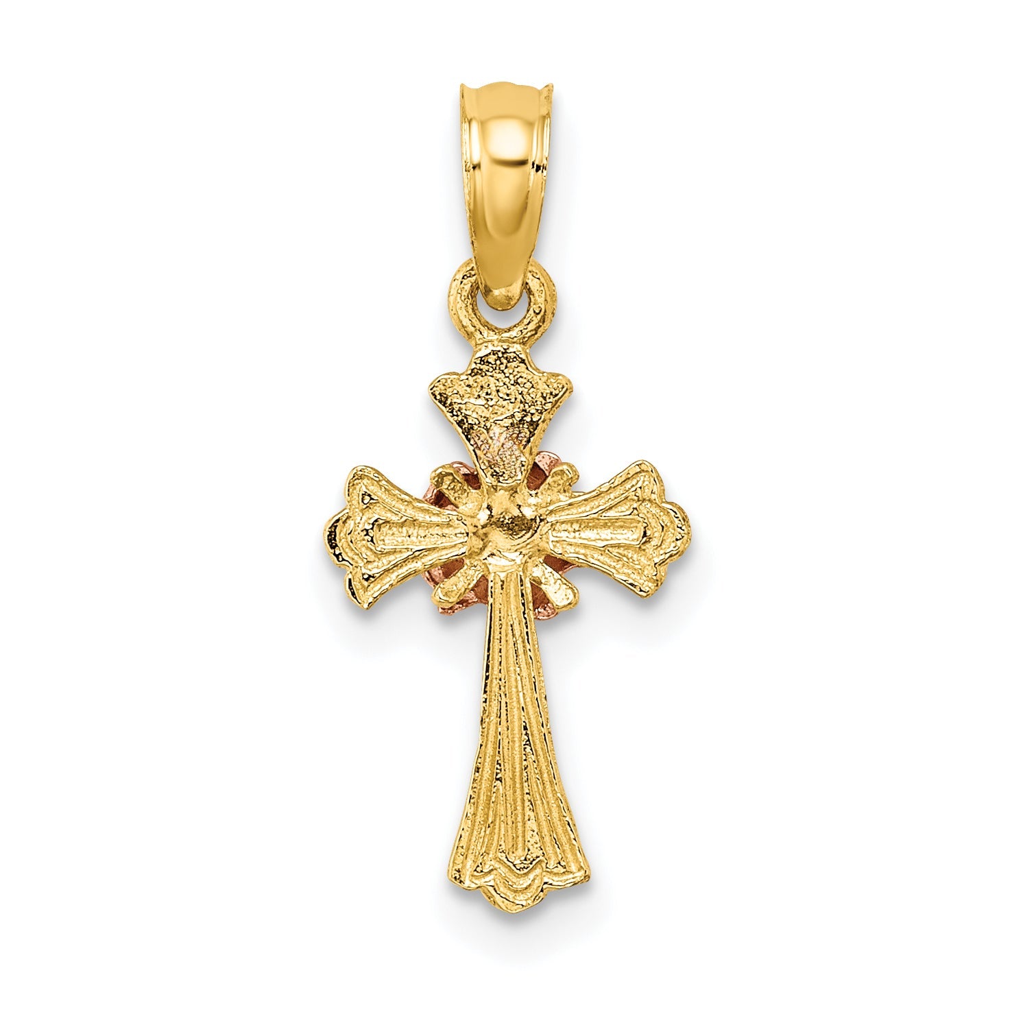 10K Two-Tone Two-Tone Cross W/ Small Flower Charm