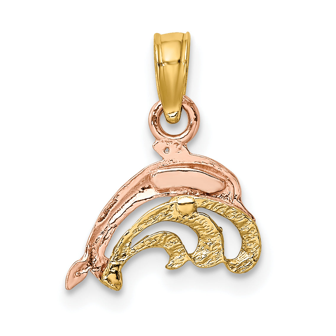 10K Two-Tone 10K Two-Tone W/White Rhodium Dolphin And Wave Charm