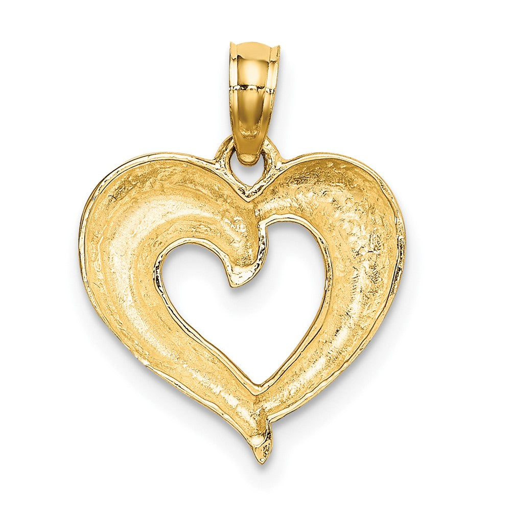 10K Yellow W/Rhodium 10K W/ Rhodium Polished And Textured Heart Charm