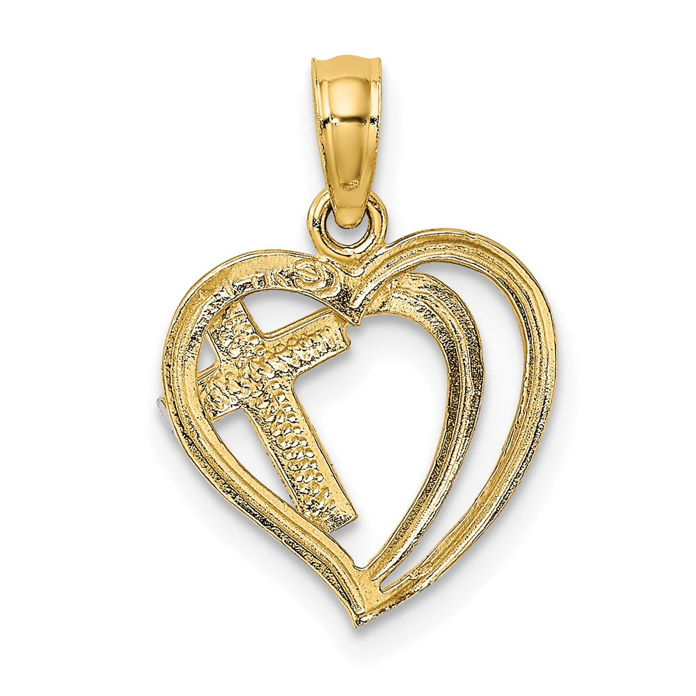 10K Yellow W/Rhodium 10K W/ Rhodium Cross In Heart Charm