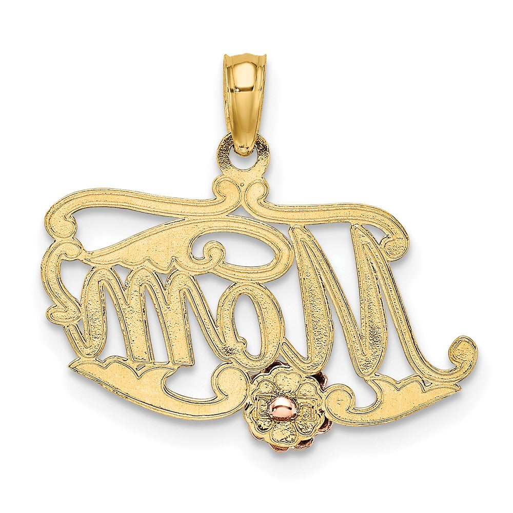 10K Two-Tone Two-Tone Mom Script W/ Flower Charm