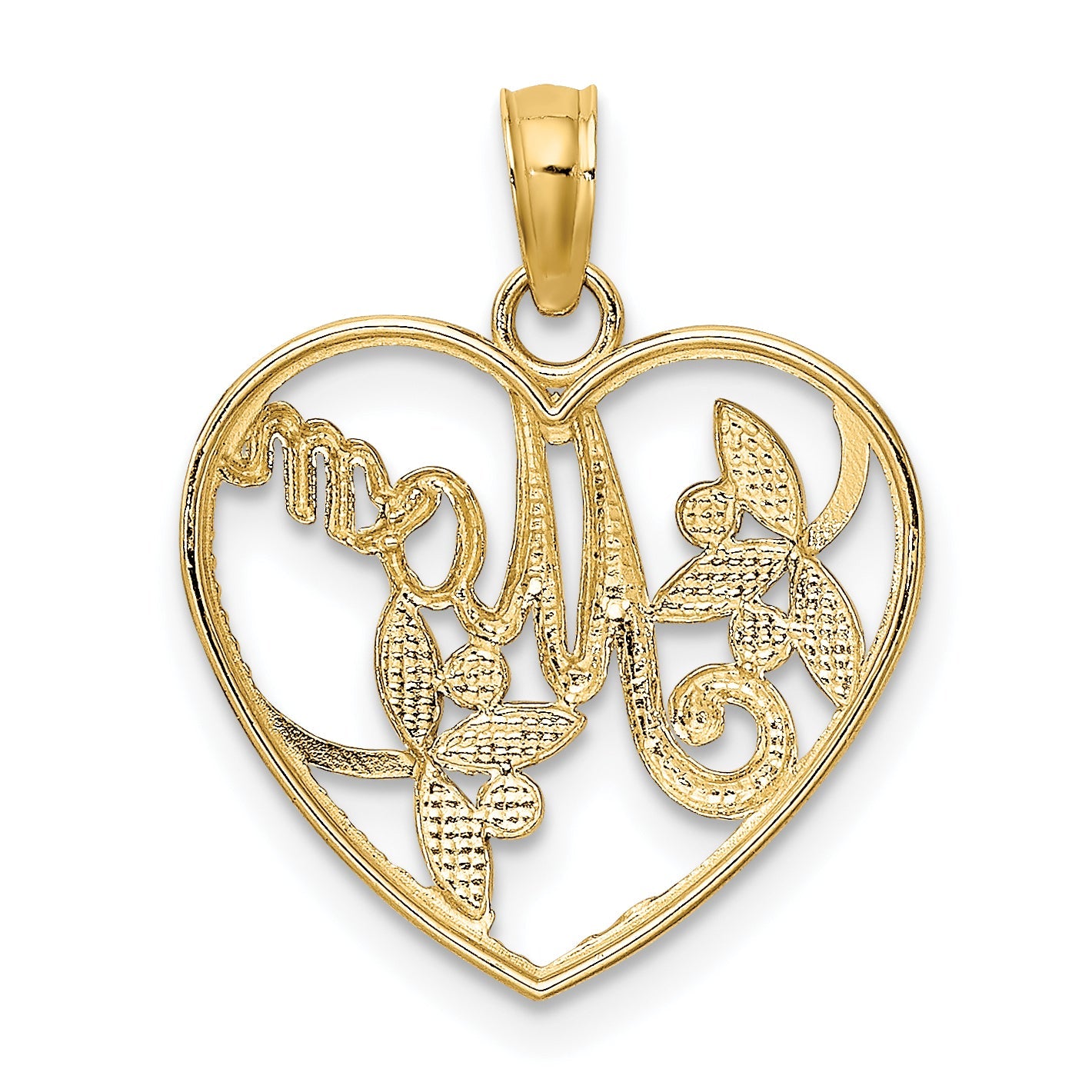 10K Yellow W/Rhodium 10K W/ Rhodium Beaded Heart Mom Charm
