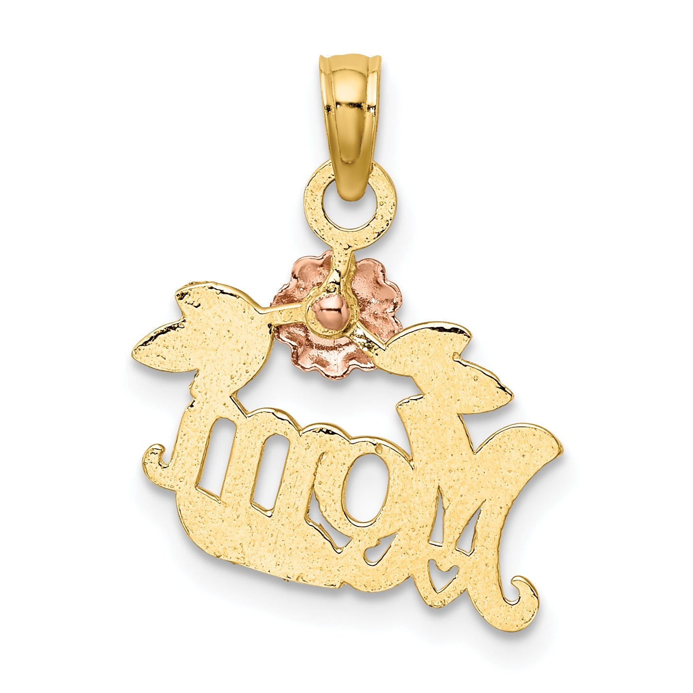 10K Two-Tone Two-Tone Textured Scroll W/ Flower Mom Charm