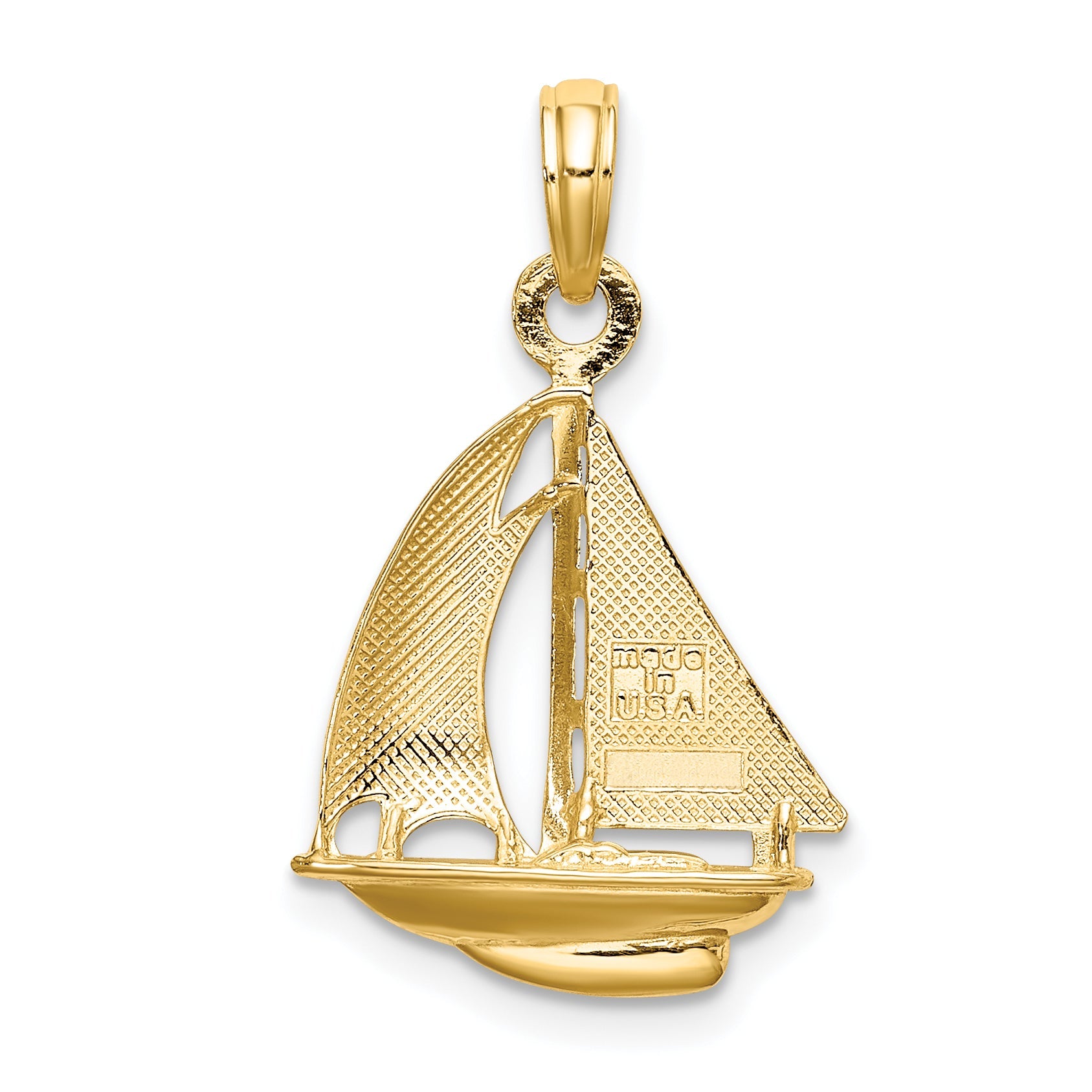 10K Yellow W/Rhodium 10K W/ Rhodium 3-D Polished Sailboat Charm