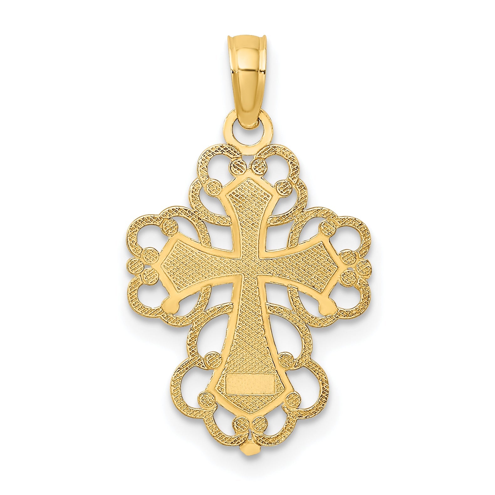 10K Yellow W/Rhodium 10K W/ Rhodium Beaded Lace Trim Cross Charm