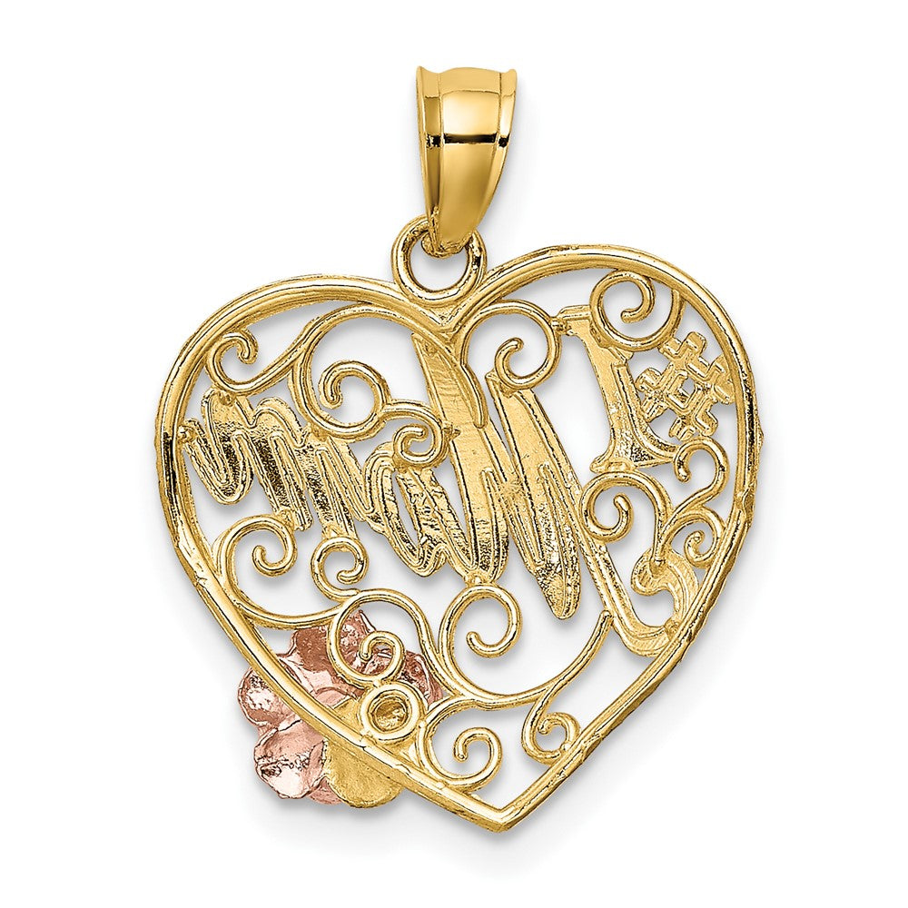 10K Two-Tone W/White Rhodium #1 Mom Heart Charm