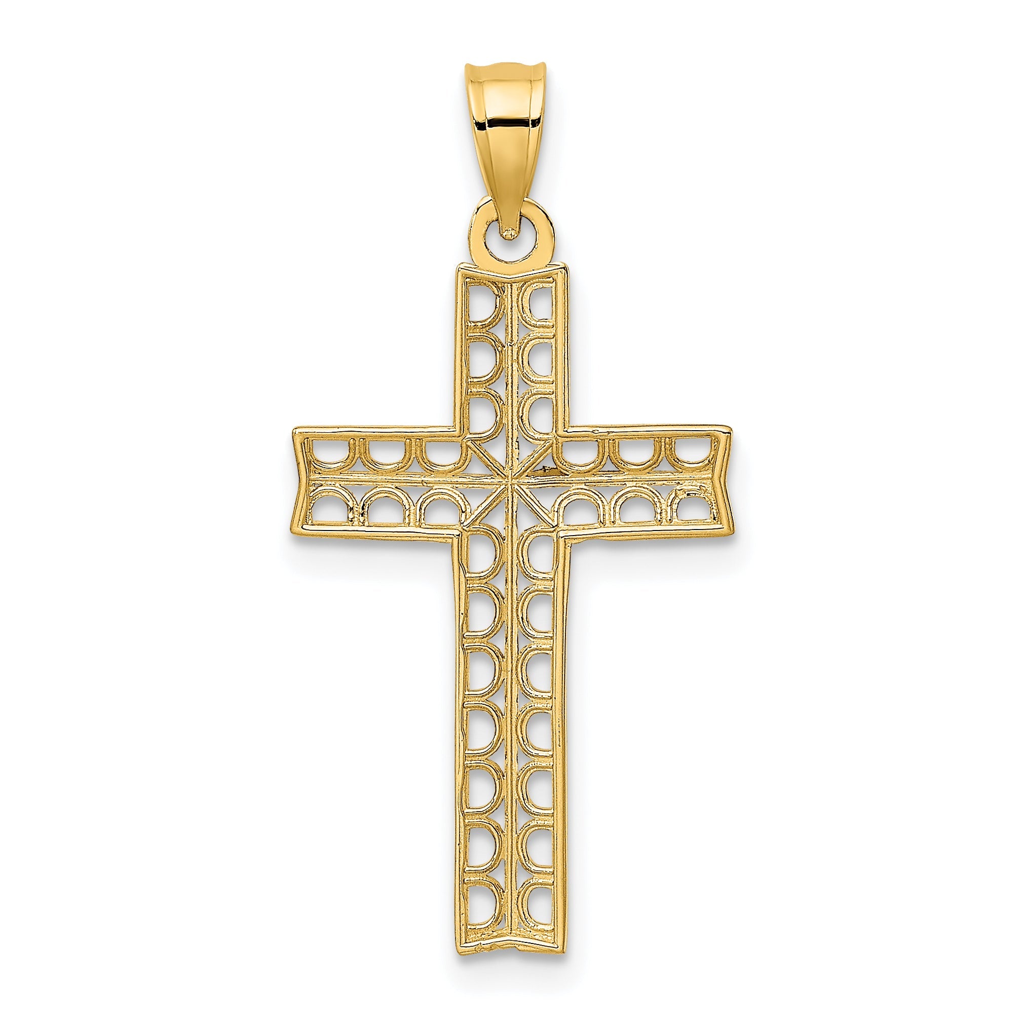 10K Yellow W/Rhodium 10K W/ Rhodium D/C Filigree Cross Pendant
