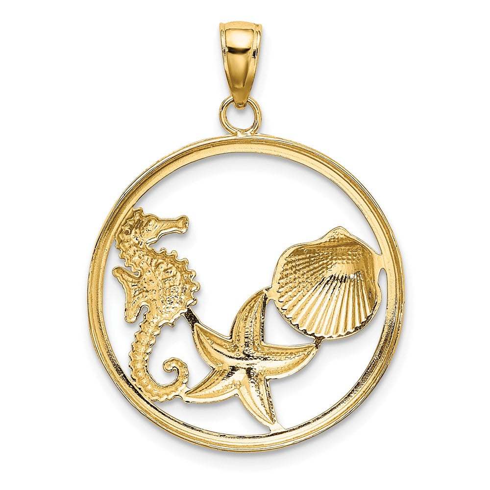 10K Yellow W/Rhodium Scallop, Starfish ,Seahorse Circle Charm