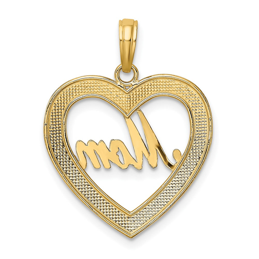 10K Yellow W/Rhodium 10K W/ Rhodium D/C Heart Frame Mom Charm