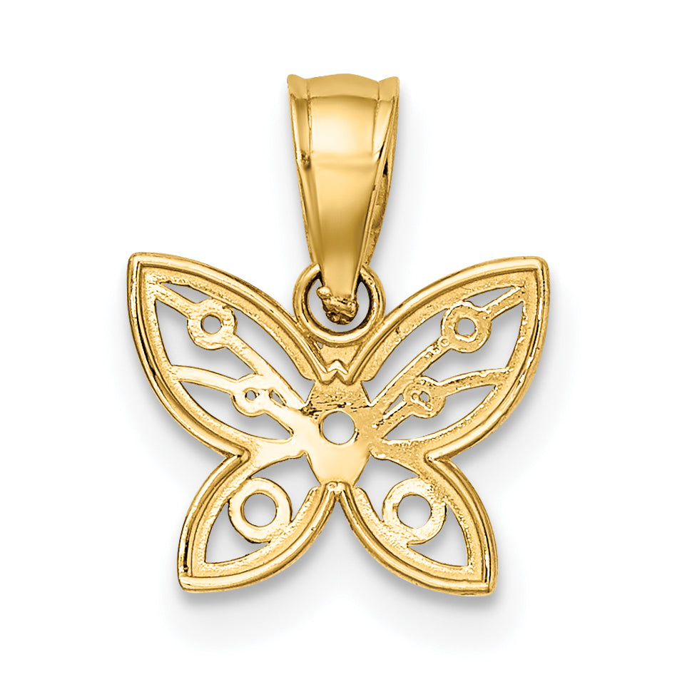 10K Yellow W/Rhodium W/ Rhodium Mini D/C Butterfly Charm